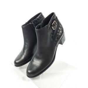 Munro Black Leather Ankle Boots low heel cross stick detail ankle buckle 7N